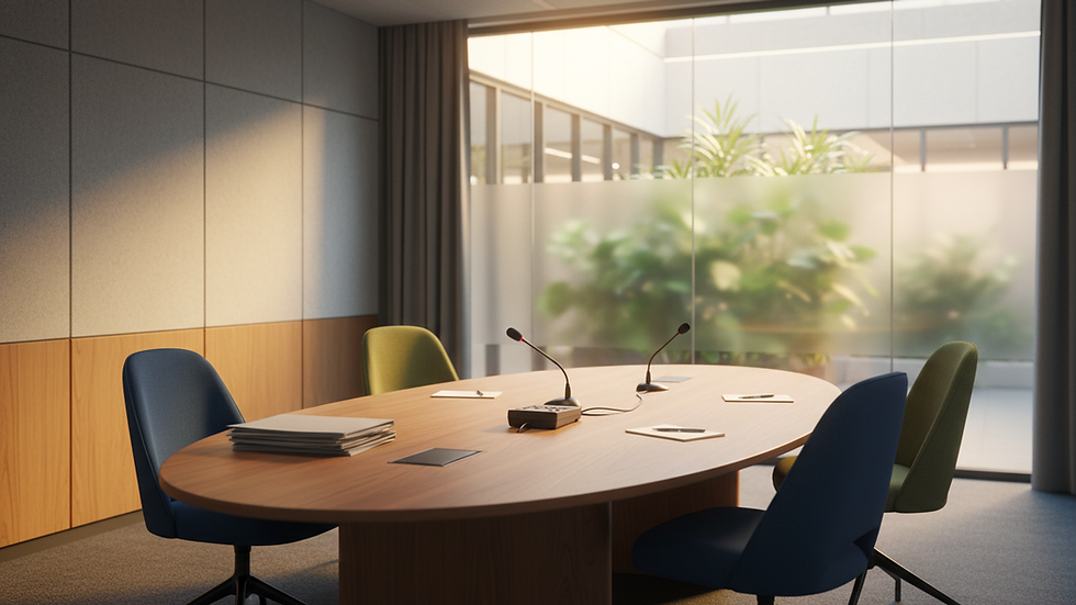 Eye-level view of a professional interview room set up for investigative interviewing