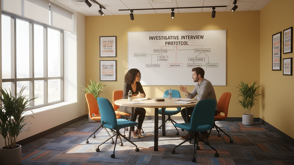 Eye-level view of a training room set up for investigative interviewing
