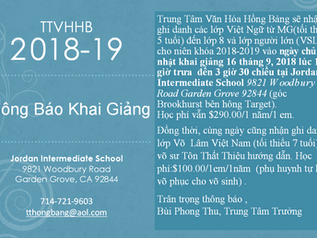 Thông Báo Về Niên Học 2018-2019