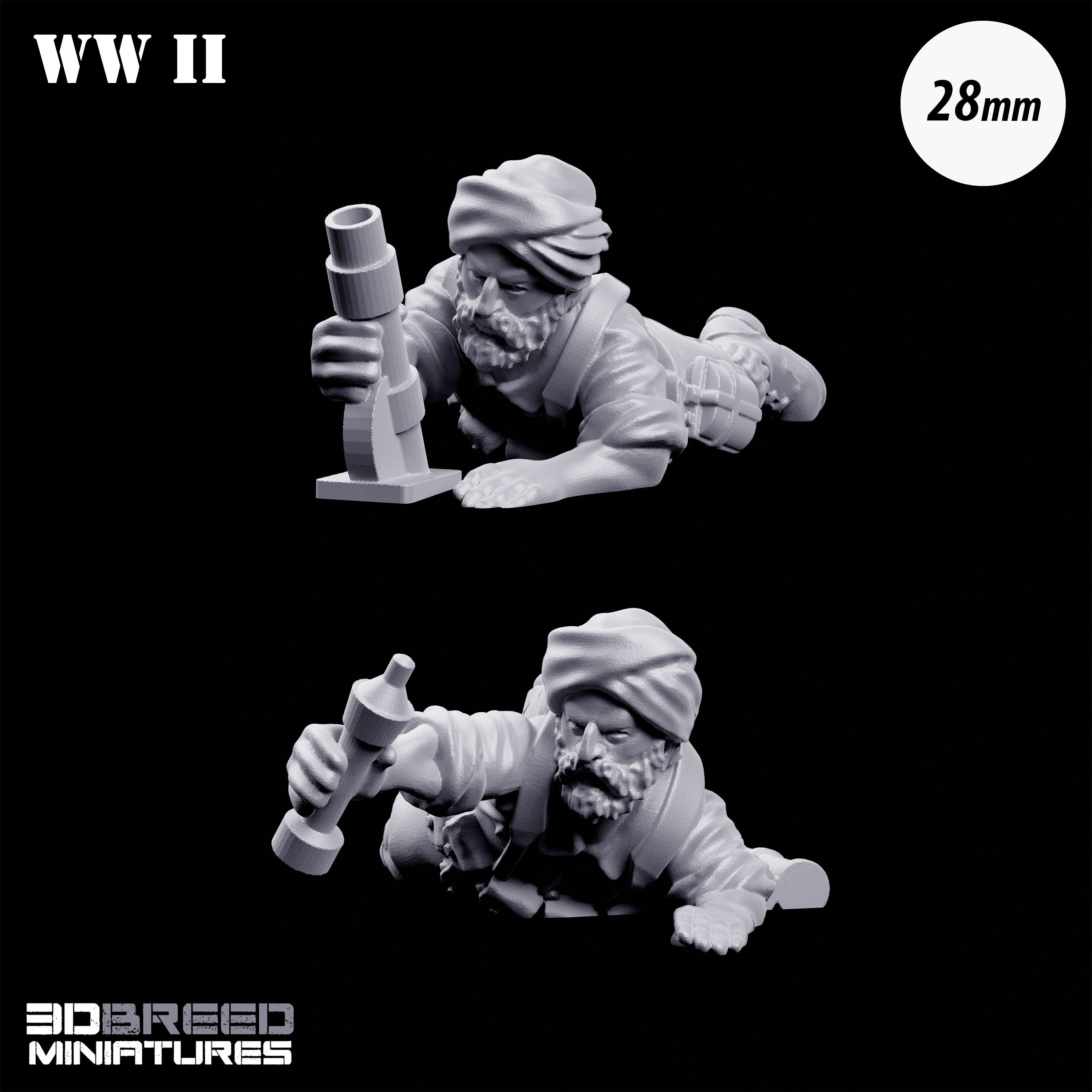 28mm Commonwealth Sikh 2-Inch Mortar Team