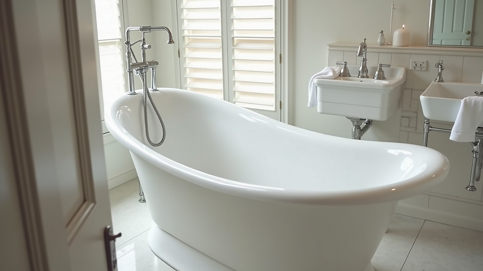 High angle view of bathroom showcasing a refinished bathtub