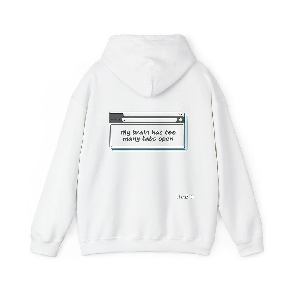 White hoodie displaying 'My brain has run away again' text