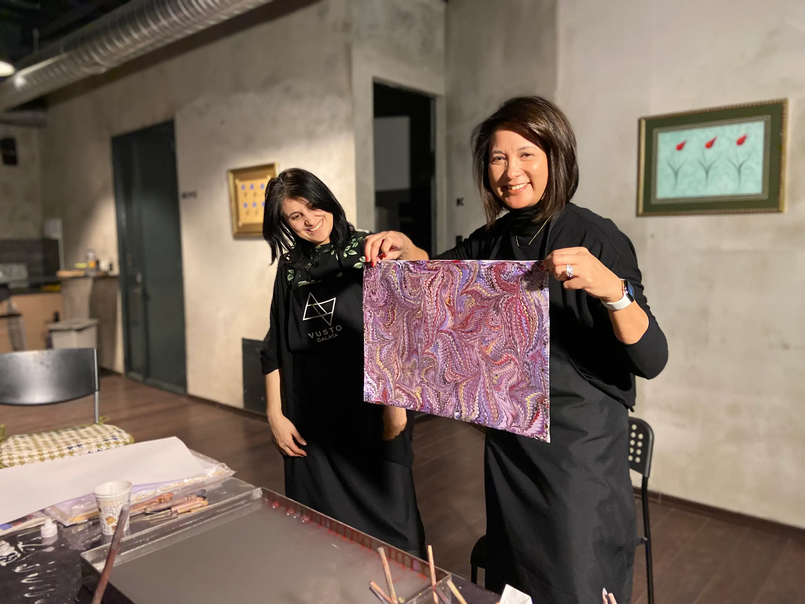 Finished marbled paper with traditional patterns