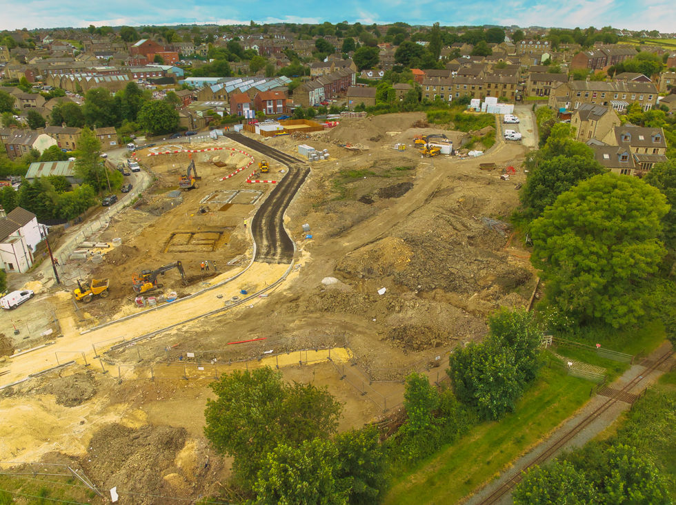 Drone image above a construction site in Yorkshire ready for new build homes.