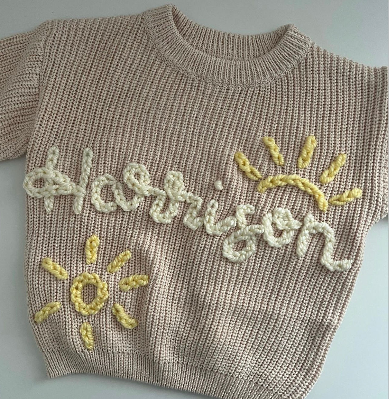 Hand embroidered knit - Sunshine design 