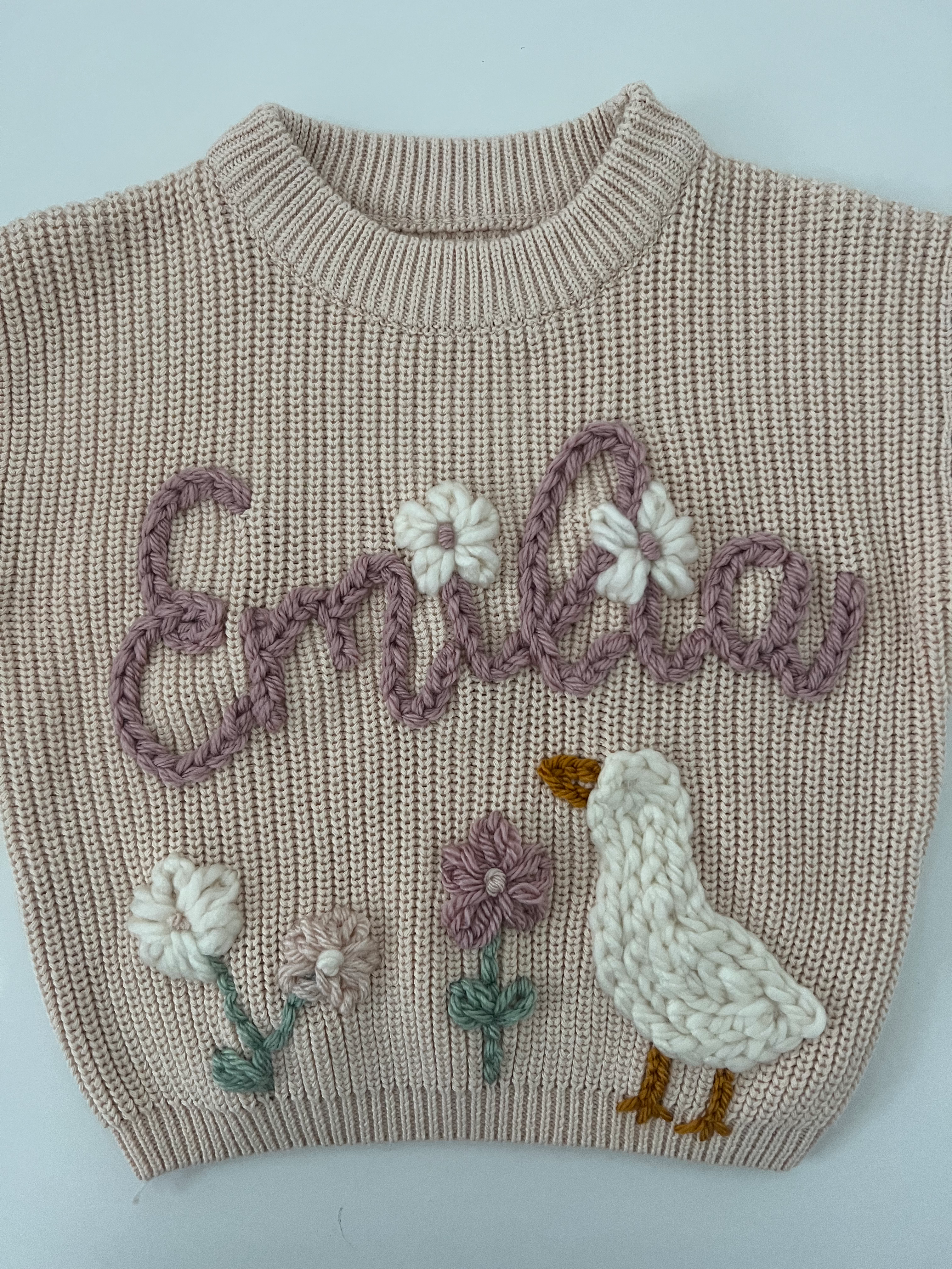 Hand embroidered knit - goose design 