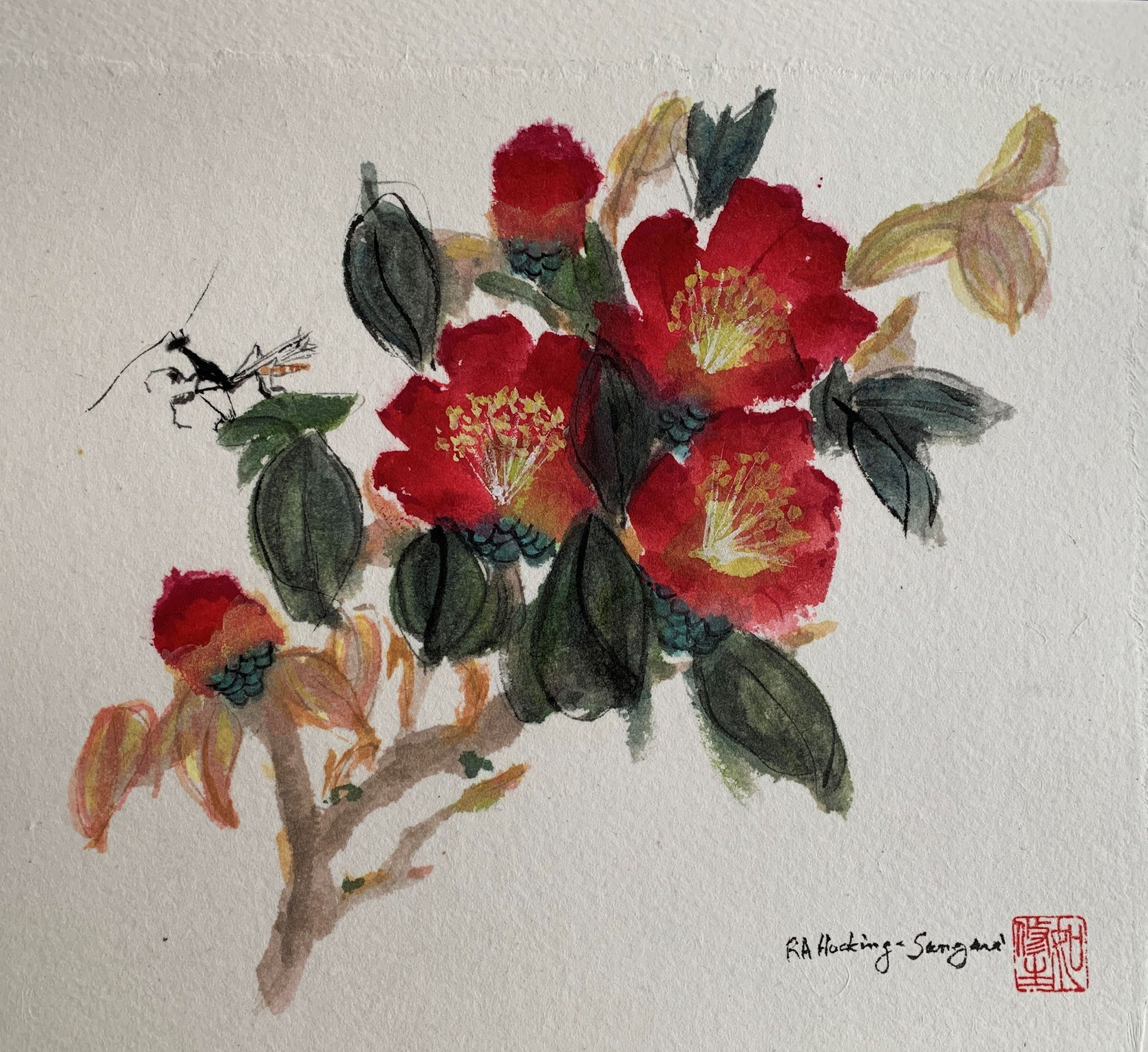 Camellias and Insect After Teacher Frank Laio