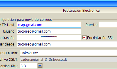 Configuración para envíos de correo con Gmail Factulite