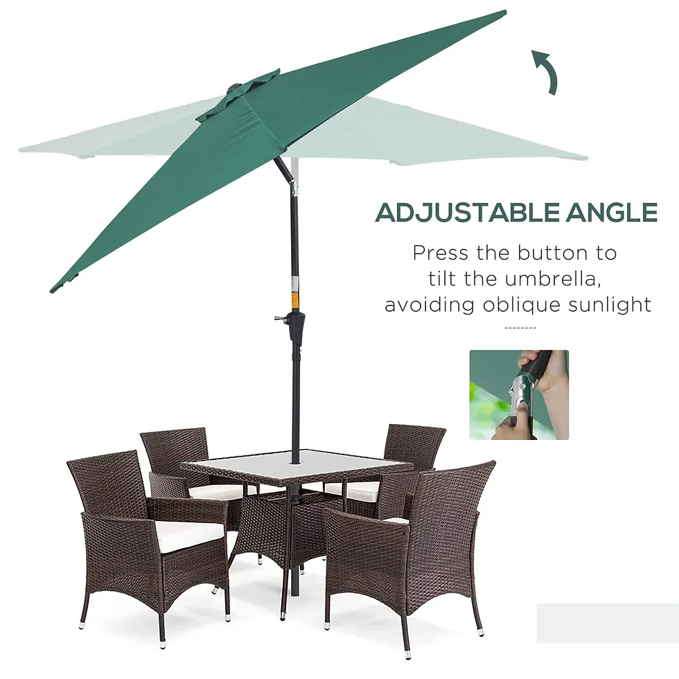 Thumbnail: Outsunny 2.6M Garden Parasol Umbrella with Tilt and Crank, Sun Parasol - Green