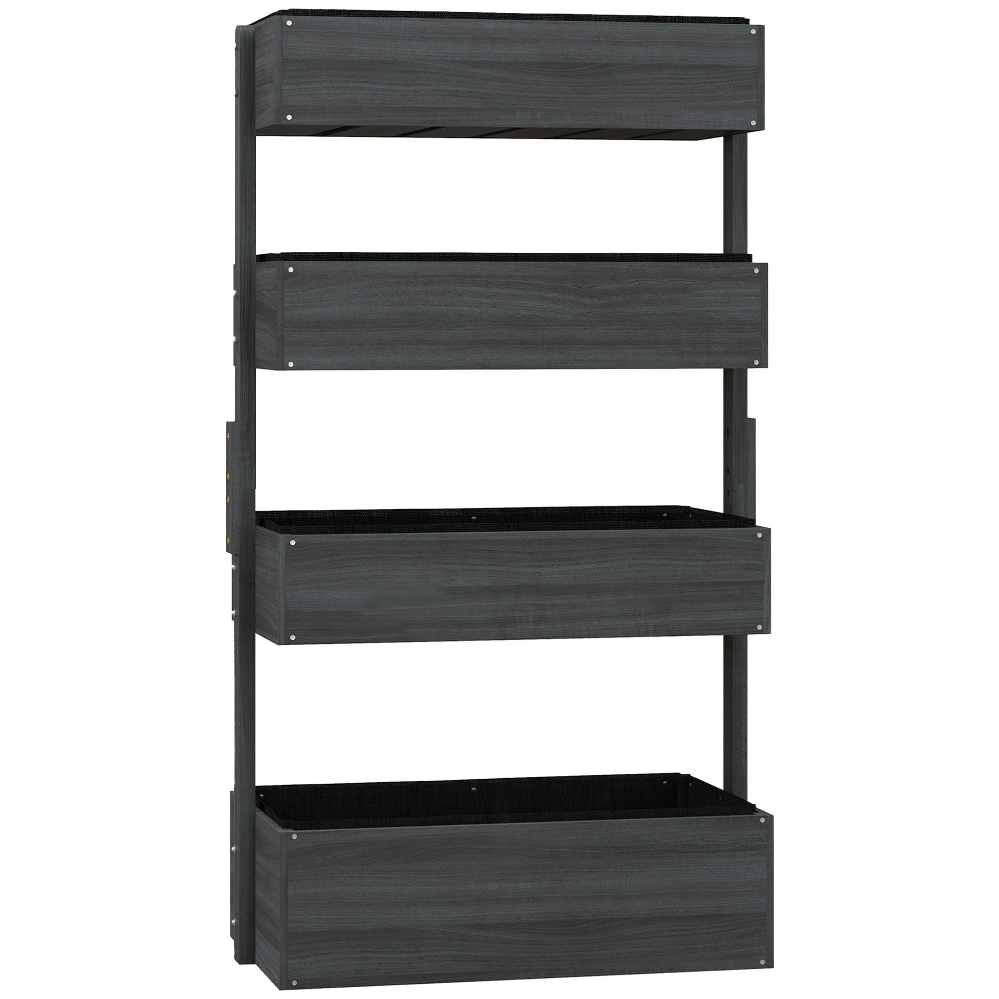Outsunny Four-Tier Basket Wooden Plant Stand - Grey