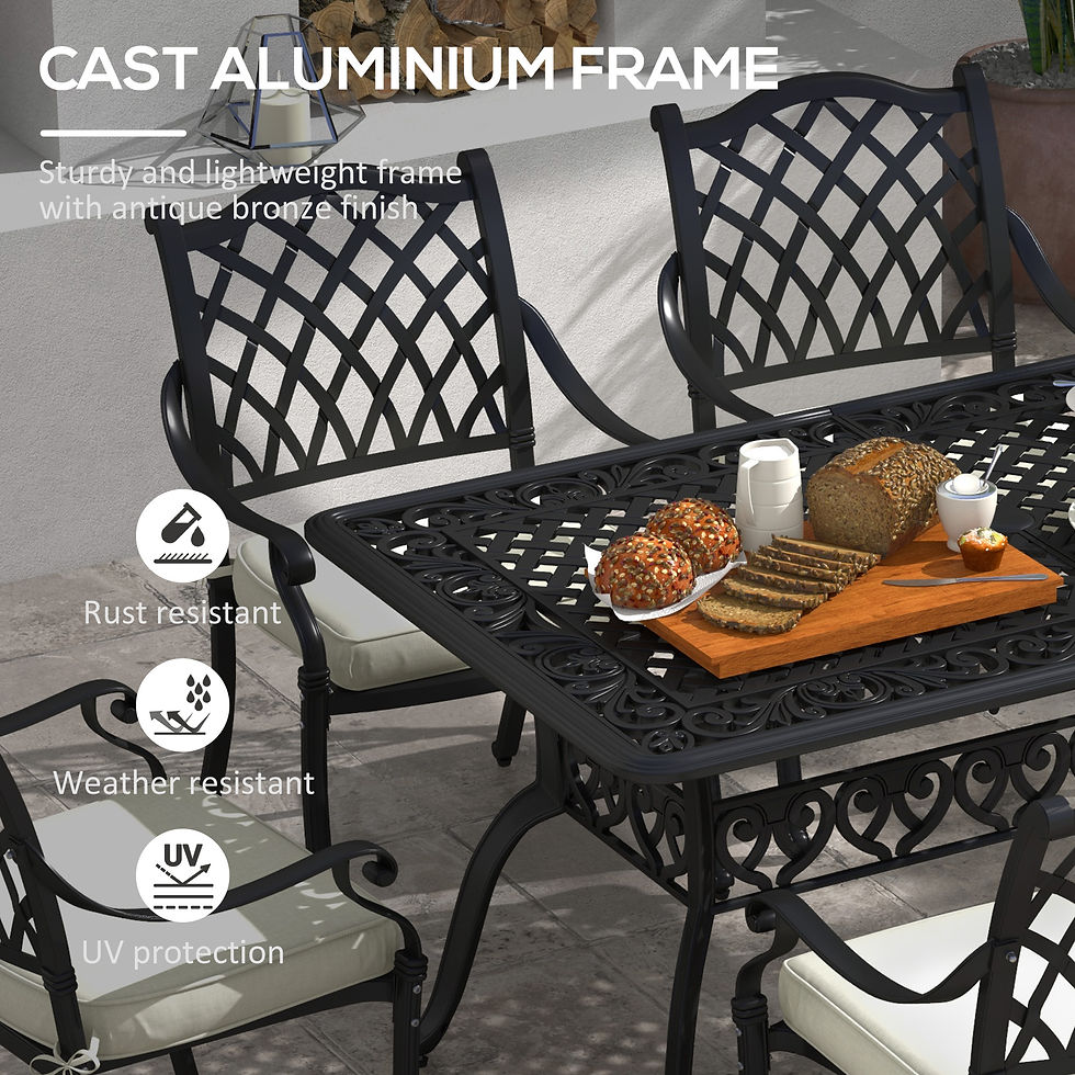 Thumbnail: 7 Pieces Aluminium Patio Dining Set with Umbrella Hole Black