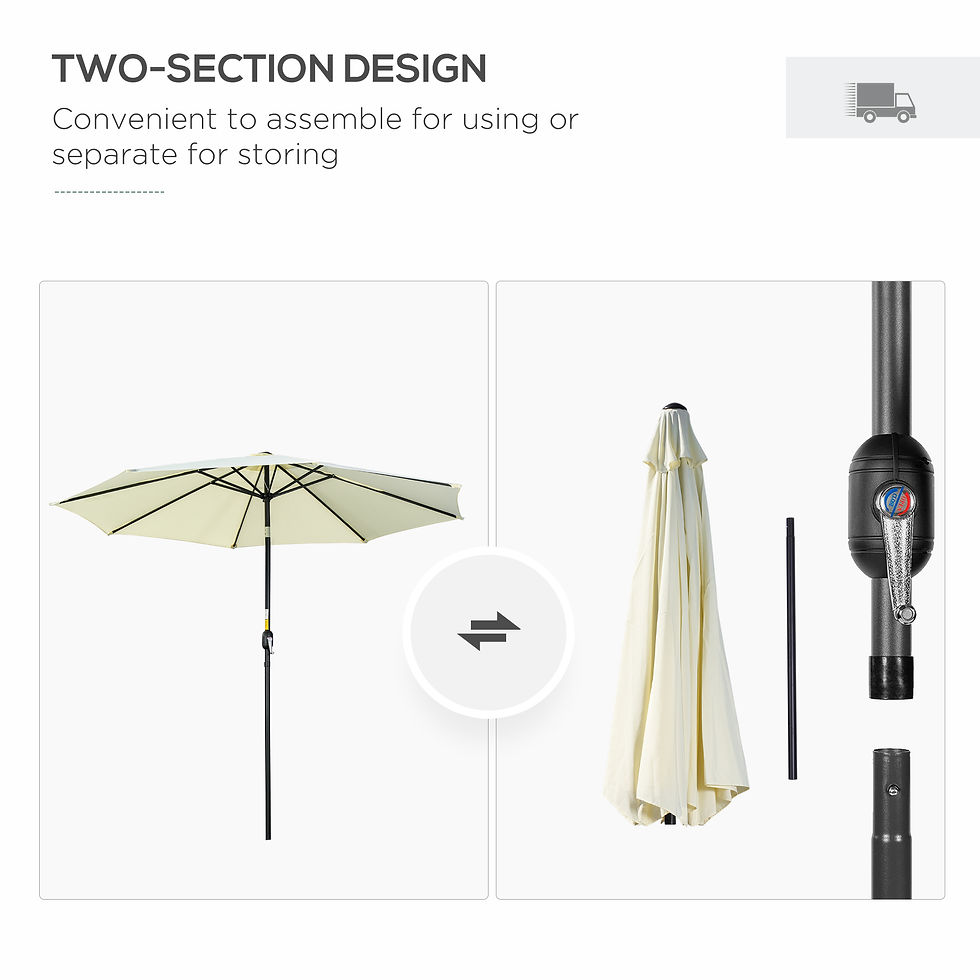 Thumbnail: 3(m) Tilting Parasol Garden Umbrellas, Outdoor Sun Shade with 8 Ribs, Tilt and C