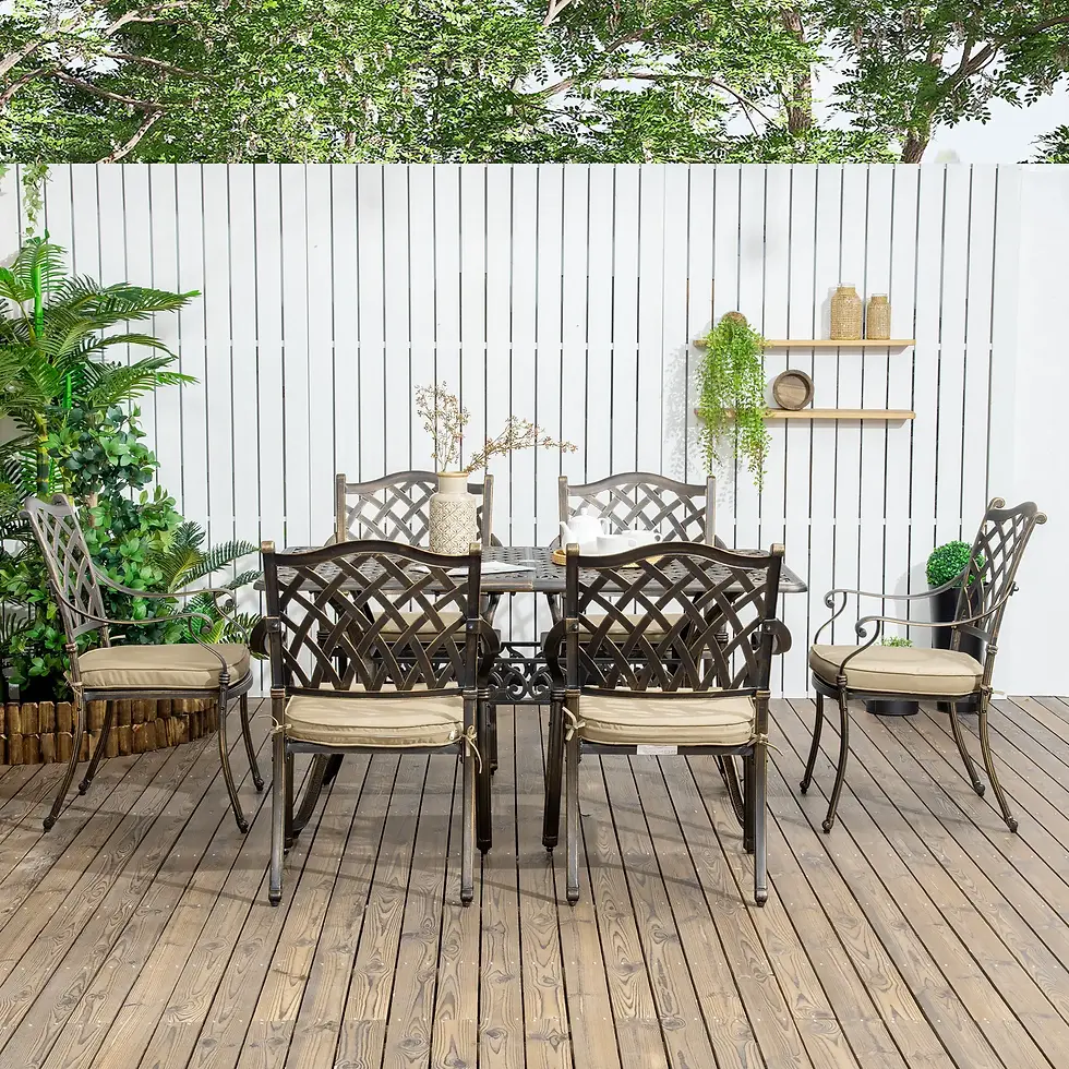 Thumbnail: Metal Outdoor Dining Set w/ Cushioned Seats & Table - 6 Seater Patio Set