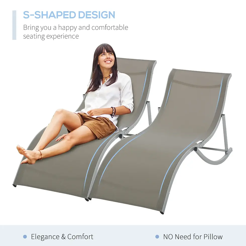 Thumbnail: Set of 2 S-shaped Foldable Lounge Chair Sun Lounger Reclining Outdoor Chair