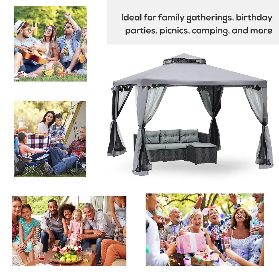 Thumbnail: Outsunny 3 x 3 m Metal Gazebo, Garden Pavillion, Double Roof Outdoor Canopy Grey