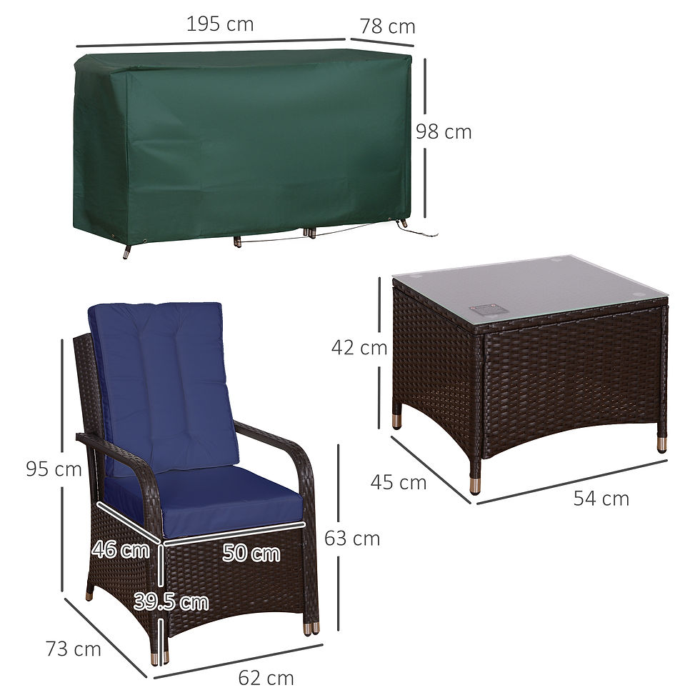 Thumbnail: 3 Pieces Rattan Bistro Set with Furniture Cover, Wicker Garden Furniture Set, Gl