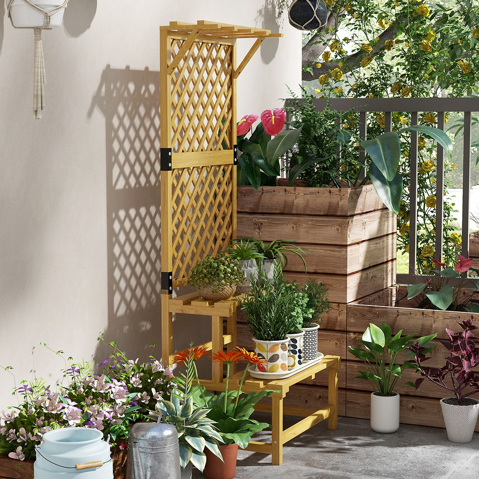 Thumbnail: Wooden Plant Stand, with Trellis - Natural Finish