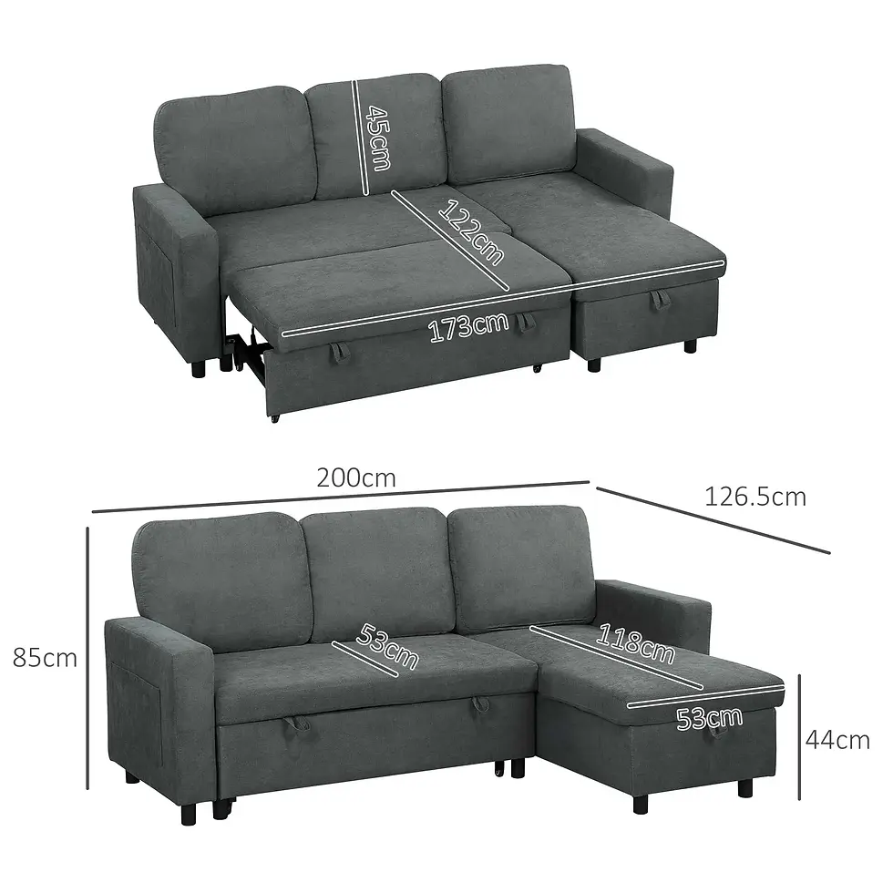 Thumbnail: HOMCOM L Sofa Bed, with Storage - Charcoal Grey