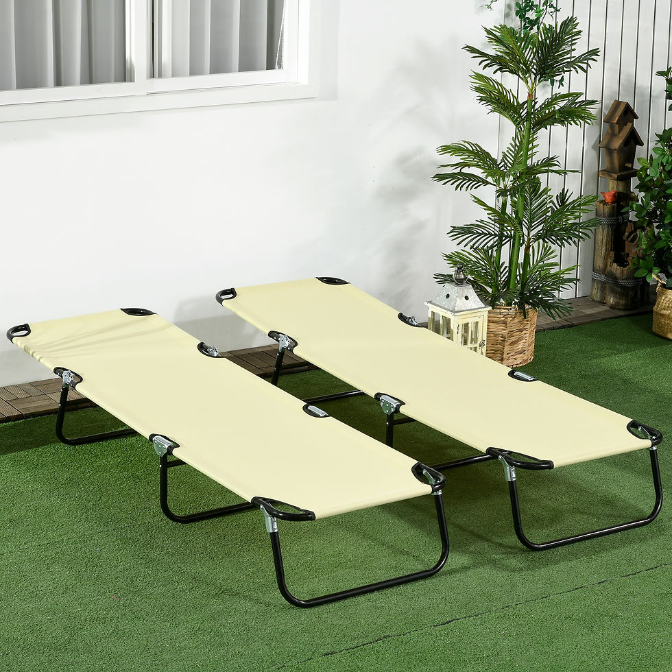 Thumbnail: Outsunny Set of Two Metal Frame Folding Sun Loungers - Beige