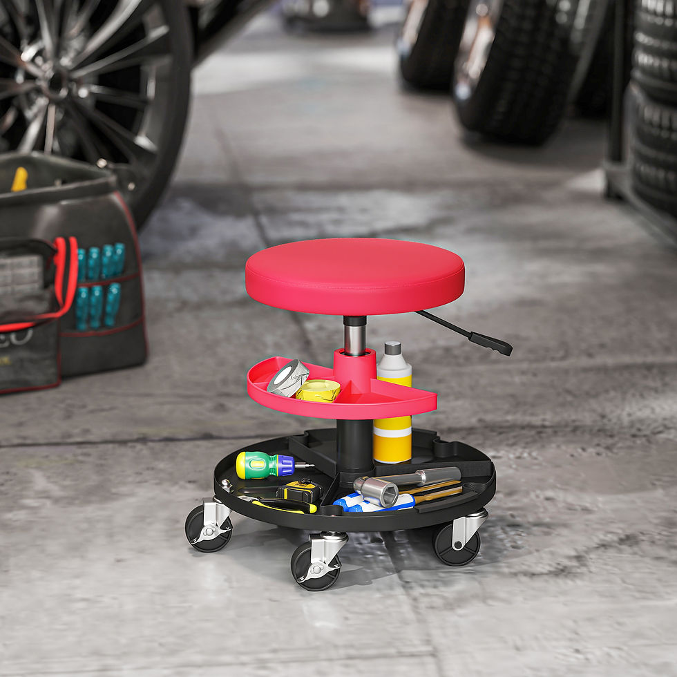 Thumbnail: Rolling Mechanic Stool, 135kg Capacity Workshop Stool, 360° Swivel Roller Padded