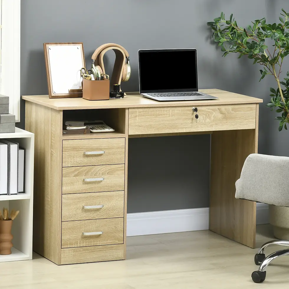 Thumbnail: HOMCOM Oak Style Computer Desk, Home Office Desk with Lockable Drawer & Storage