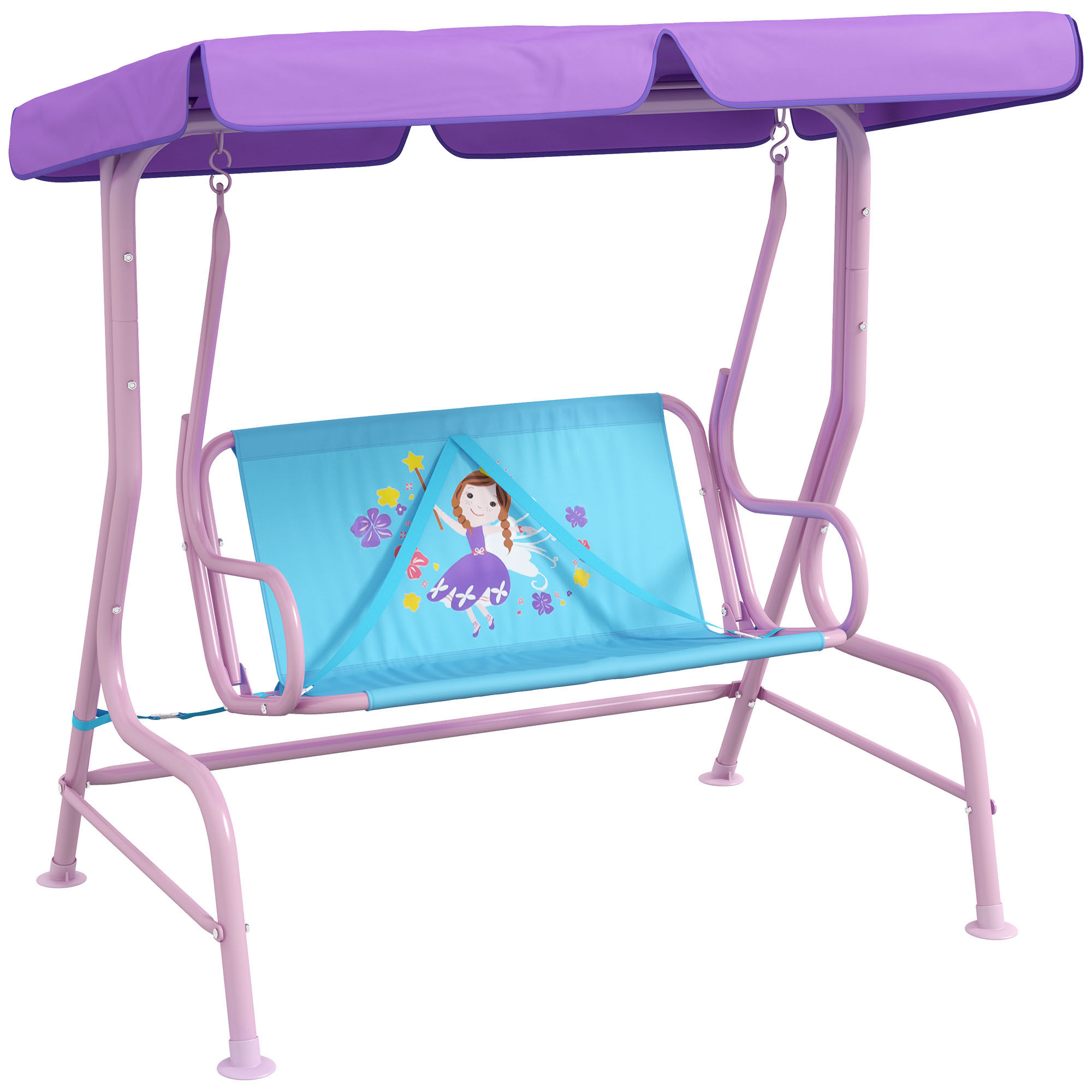 Two Seater Kids Garden Swing, Fairy Themed kids Swing Chair with Adjustable Cano