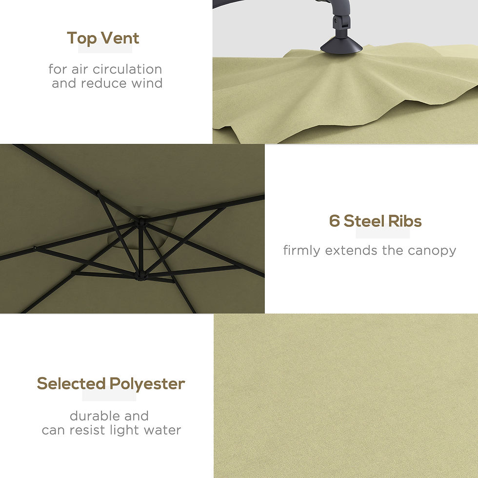 Thumbnail: 3m Square Canopy Cantilever Parasol, with Cross Base - Beige