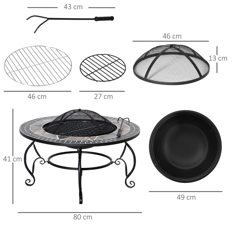 Thumbnail: 3-in-1 Φ80cm Outdoor Mosaic Fire Pit (Fire poker & Grill Included)