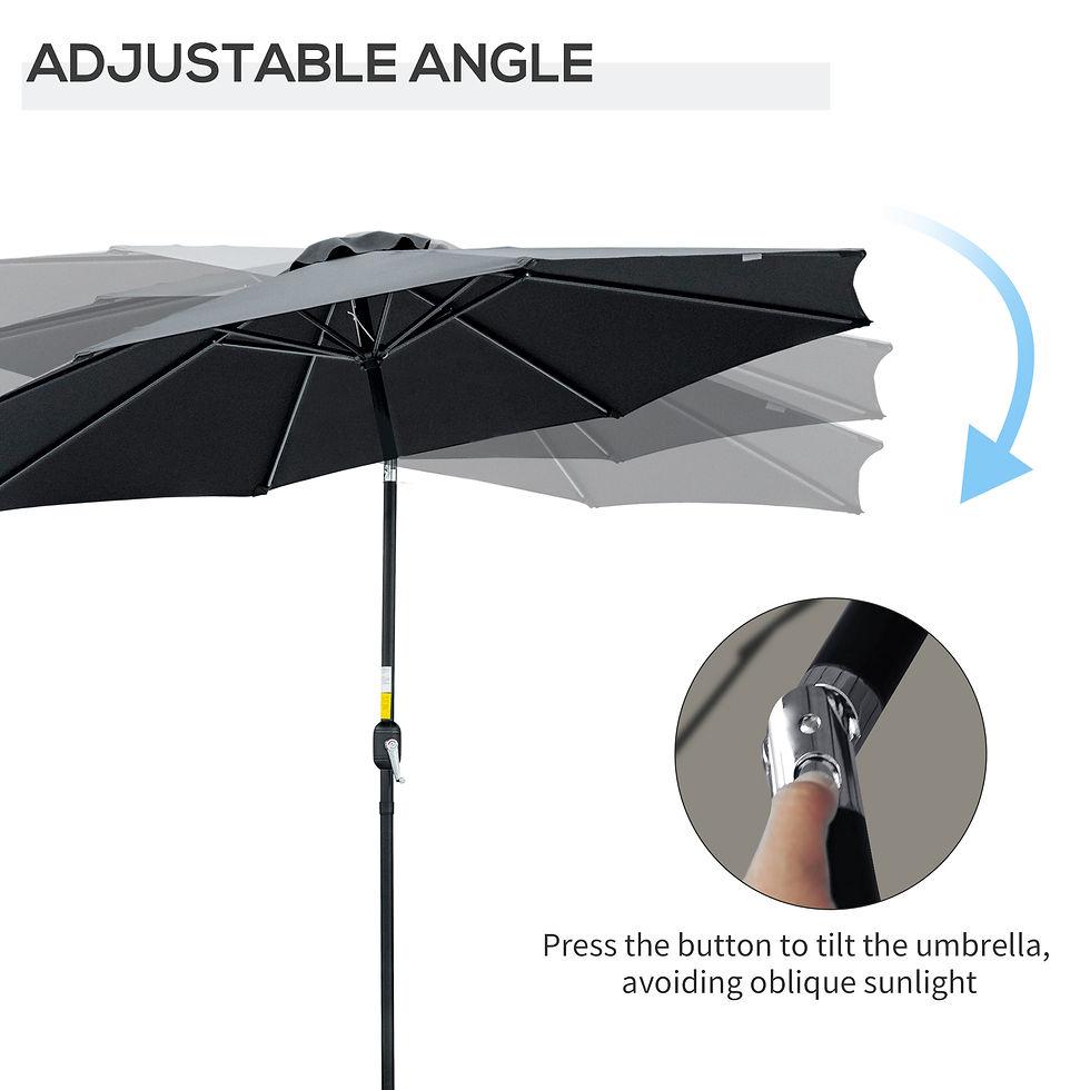 Thumbnail: 3(m) Tilting Parasol Garden Umbrellas, Outdoor Sun Shade with 8 Ribs, Tilt and C