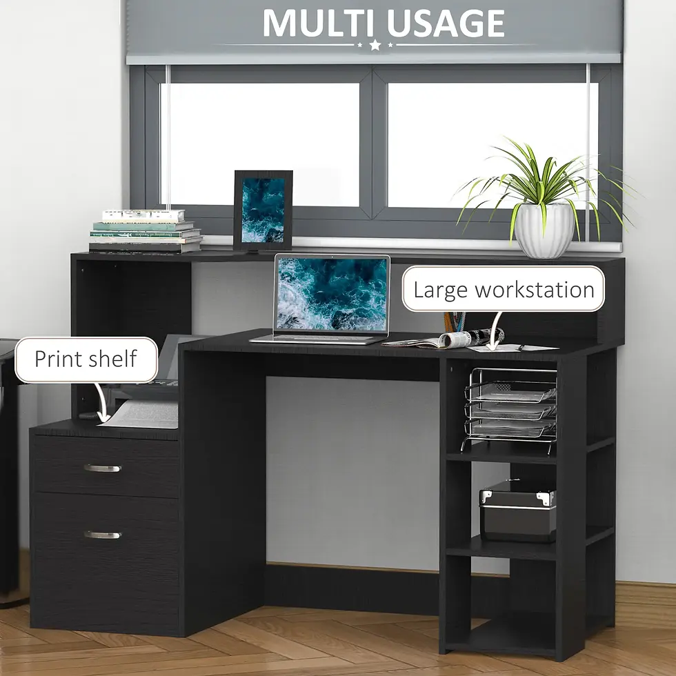 Thumbnail: HOMCOM Computer Desk with Drawers and Storage Shelves, Reception Desk,Black