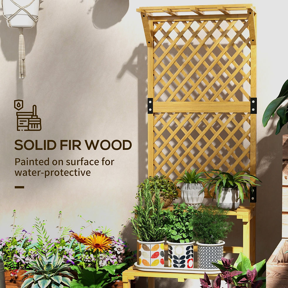 Thumbnail: Wooden Plant Stand, with Trellis - Natural Finish