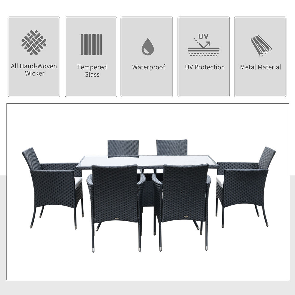 Thumbnail: 6 Seater Rattan Dining Set with Cushions, Rattan Garden Furniture Set with 6 Arm