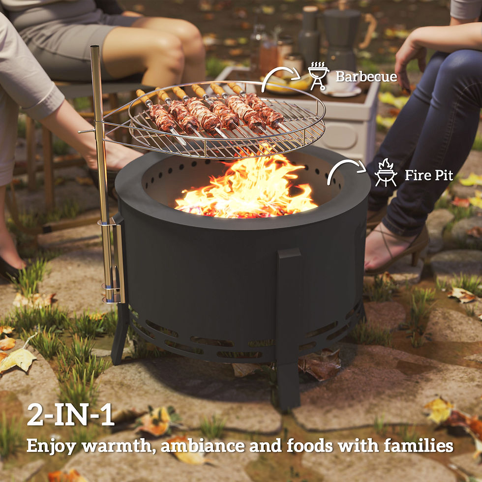 Thumbnail: Portable Fire Pit, 58 cm Round Firepit with Grill Grate, Fire Bowl with Ash Catc