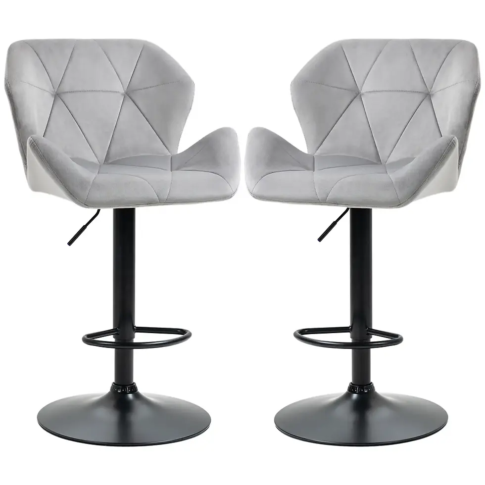 Thumbnail: HOMCOM Bar Stools Set Of 2, Luxurious Velvet-Touch Barstools with Metal Footrest