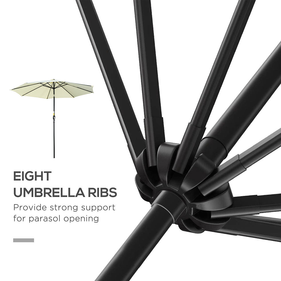 Thumbnail: 3(m) Tilting Parasol Garden Umbrellas, Outdoor Sun Shade with 8 Ribs, Tilt and C