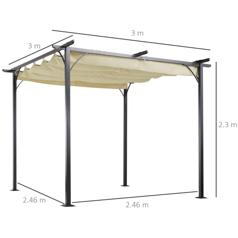 Thumbnail: Outsunny 3 x 3(m) Metal Pergola with Retractable Roof, Beige