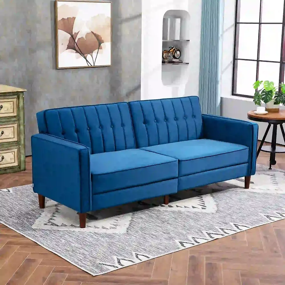 Thumbnail: HOMCOM Blue Velvet-Feel Three-Seater Sofa Bed