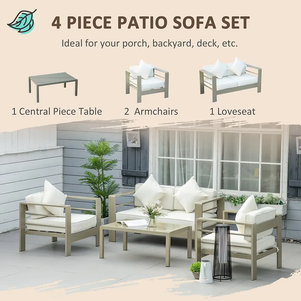 Thumbnail: Outsunny 4 Pieces Outdoor Garden Furniture Set, Aluminium Frame - Champagne Gold