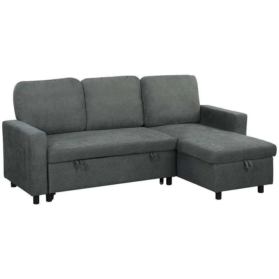 HOMCOM L Shaped Sofa Bed - Charcoal Grey - Space-Saving Design