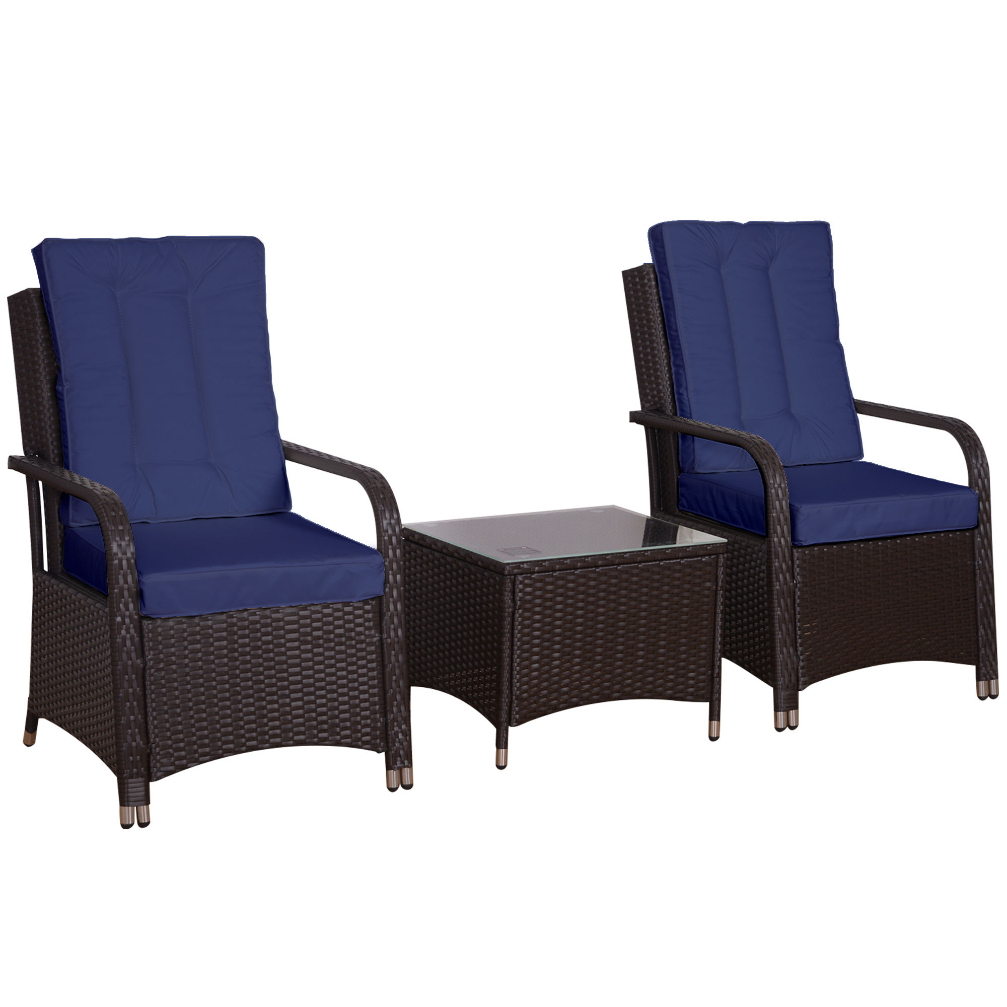 3 Pieces Rattan Bistro Set with Furniture Cover, Wicker Garden Furniture Set, Gl