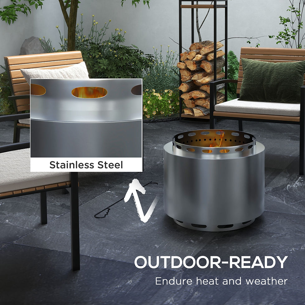 Thumbnail: Smokeless Fire Pit, 48.5cm Portable Wood Burning Firepit with Poker for Garden C