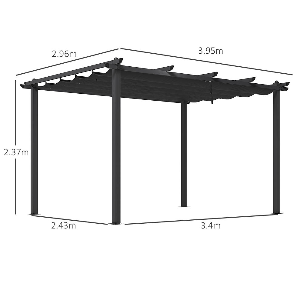 Thumbnail: Outsunny 3 x 4m Aluminium Pergola, with Retractable Roof - Dark Grey
