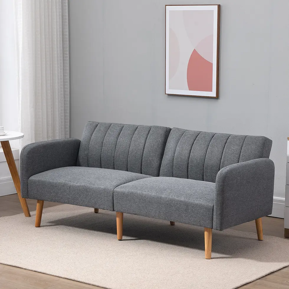 Thumbnail: HOMCOM Grey Two Seater Sofa Bed, Convertible Linen Fabric Sofa Couch
