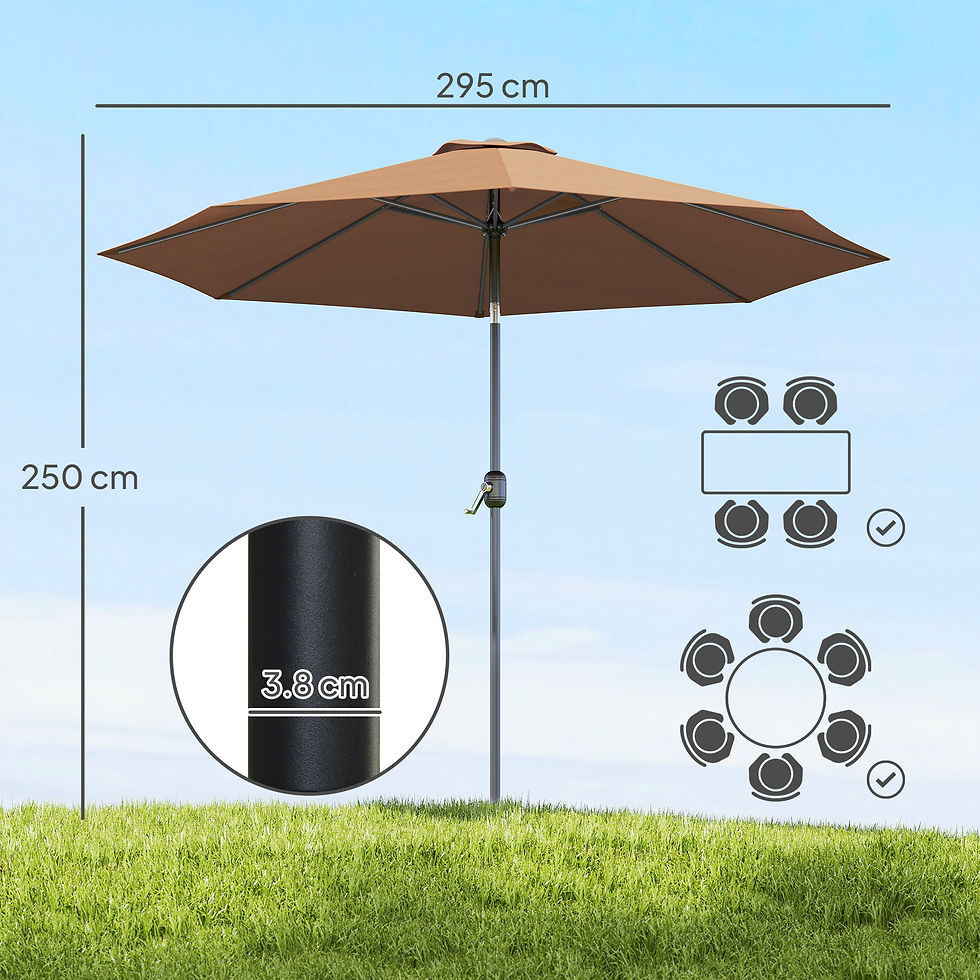 Thumbnail: 3(m) Tilting Parasol Garden Umbrellas, Outdoor Sun Shade with 8 Ribs, Tilt and C