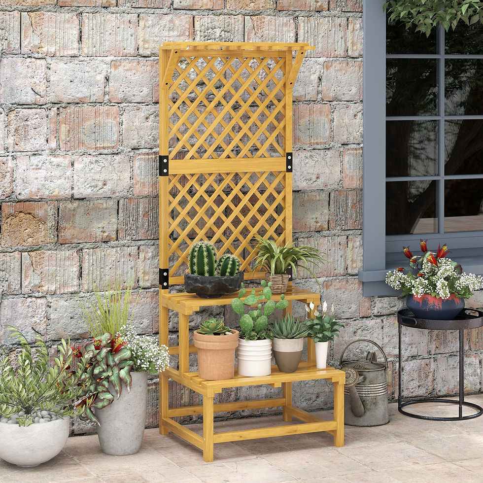 Thumbnail: Wooden Plant Stand, with Trellis - Natural Finish