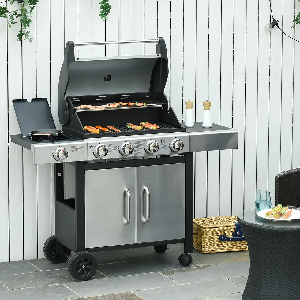 Thumbnail: Outsunny Gas Barbecue Grill 4+1 Burner Garden Smoker BBQ Trolley w/ Side Burner