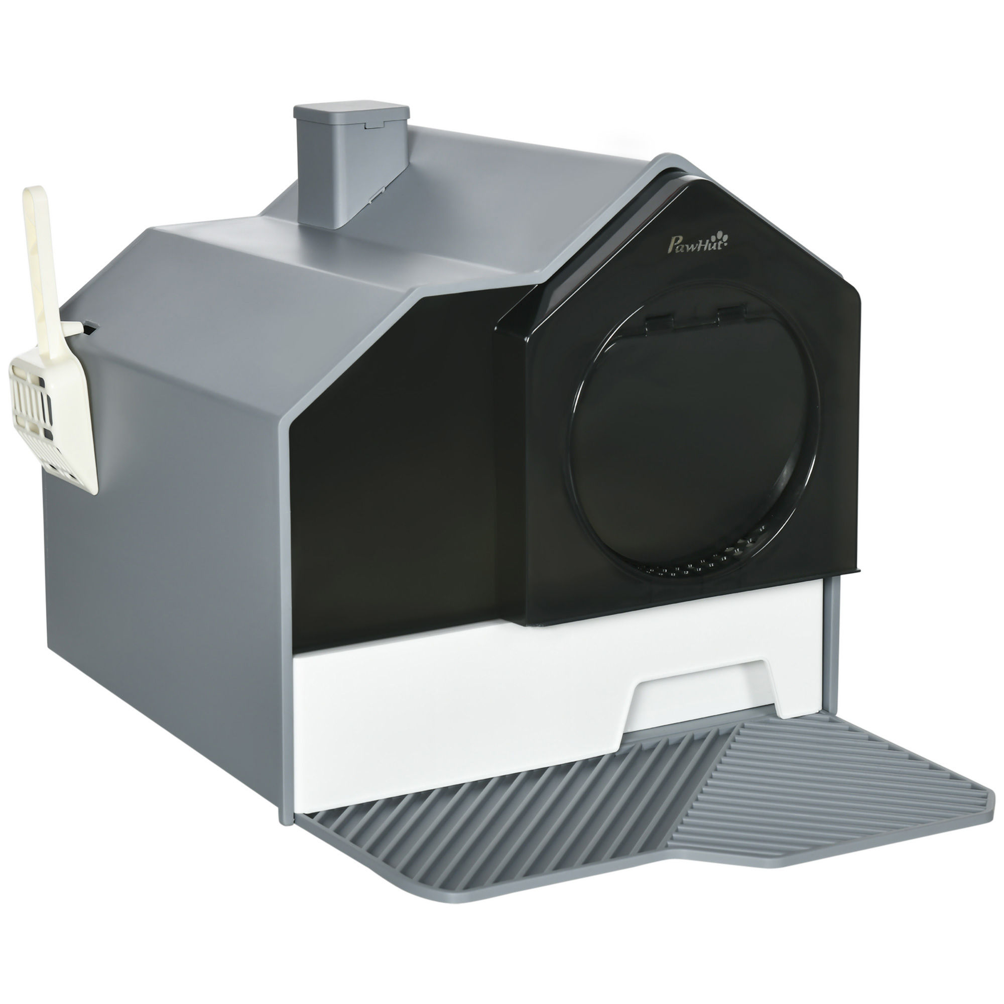 PawHut Hooded Cat Litter Tray with Scoop, Cat Litter Box with Drawer Pan,