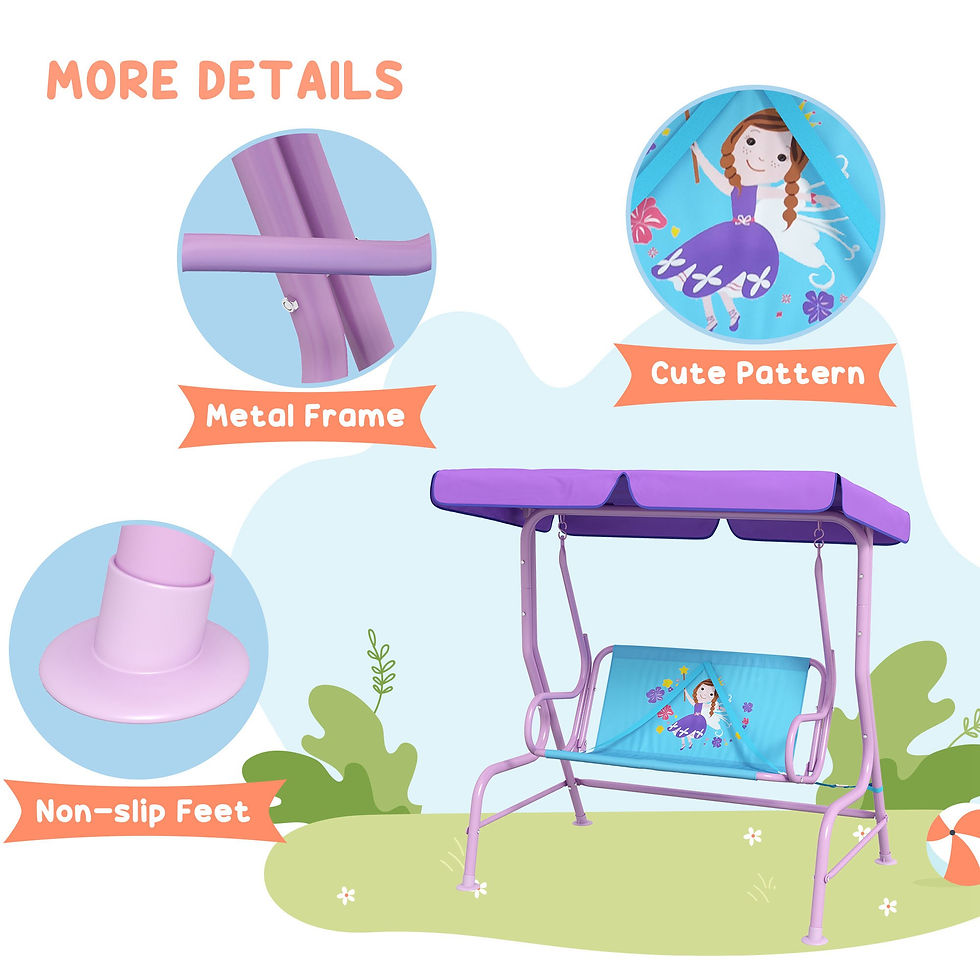 Thumbnail: Two Seater Kids Garden Swing, Fairy Themed kids Swing Chair with Adjustable Cano