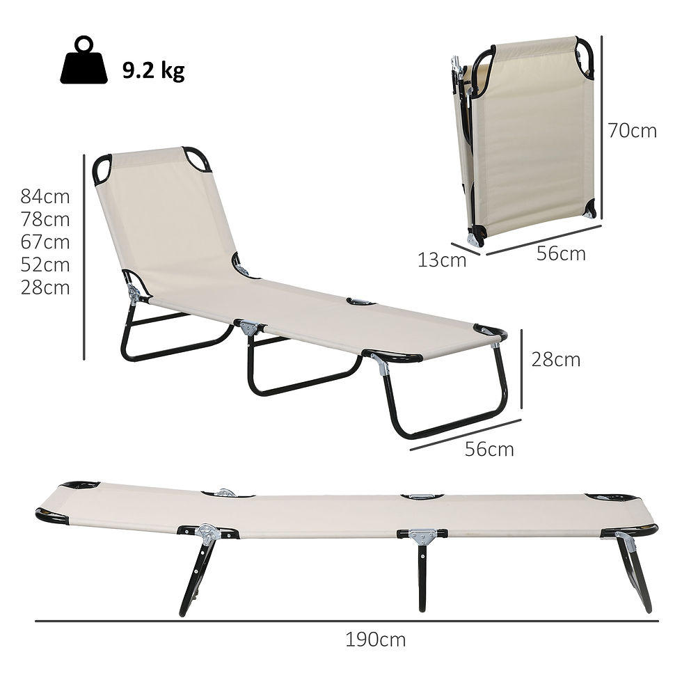 Thumbnail: Garden Sun Lounger, with Five-Position Back - Cream White