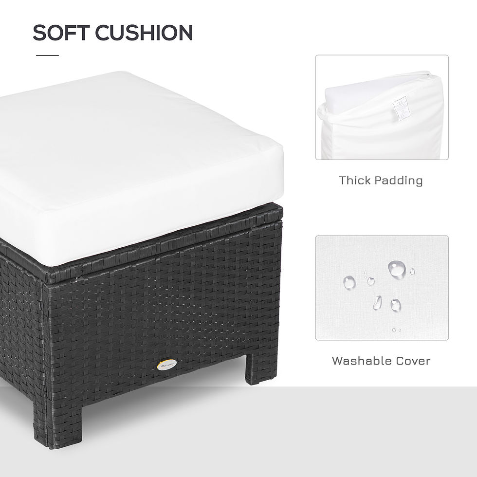 Thumbnail: Rattan Footstool Wicker Ottoman with Padded Seat Cushion Outdoor Patio Furniture